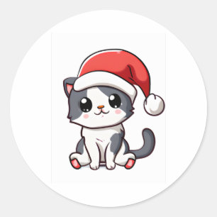 Cute Jul-kattunge med julhatt Runt Klistermärke