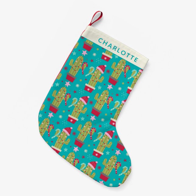 Cute jul Kawaii Cactus Blue Personlig Liten Julstrumpa (Framsidan (Hängande))