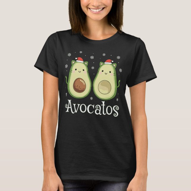 Cute jul Kawaii Cat Avocado T Shirt (Framsida)