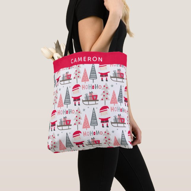 Cute Jul Kawaii Santa Träd Red Personlig Tygkasse (Närbild)