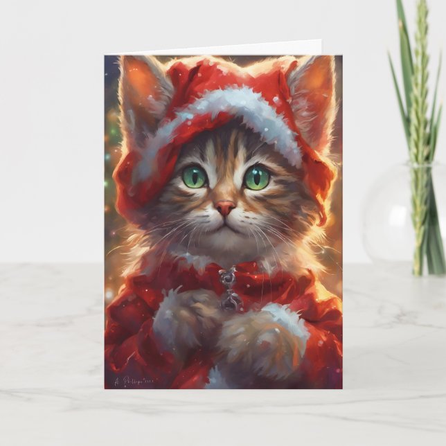 Cute Jul Kitten Art-kort Helgkort (Framsida)