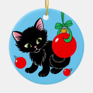 Cute Jul Kitten Julgransprydnad Keramik