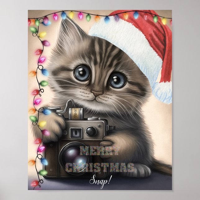 Cute Jul Kitten med kamera Poster (Framsidan)