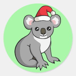 Cute jul Koala i Santa Hat Teckning Stickers Runt Klistermärke