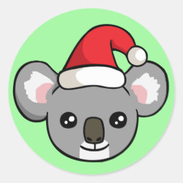 Cute jul Koala i Santa Hat Teckning Stickers Runt Klistermärke