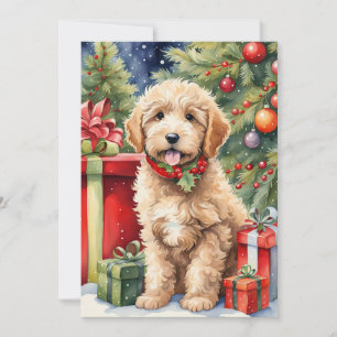 Cute Jul Labradoodle Puppy med gåvor Julkort