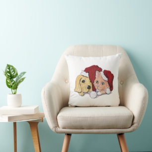 Cute jul Labrador Puppy och Orange Tabby Kudde