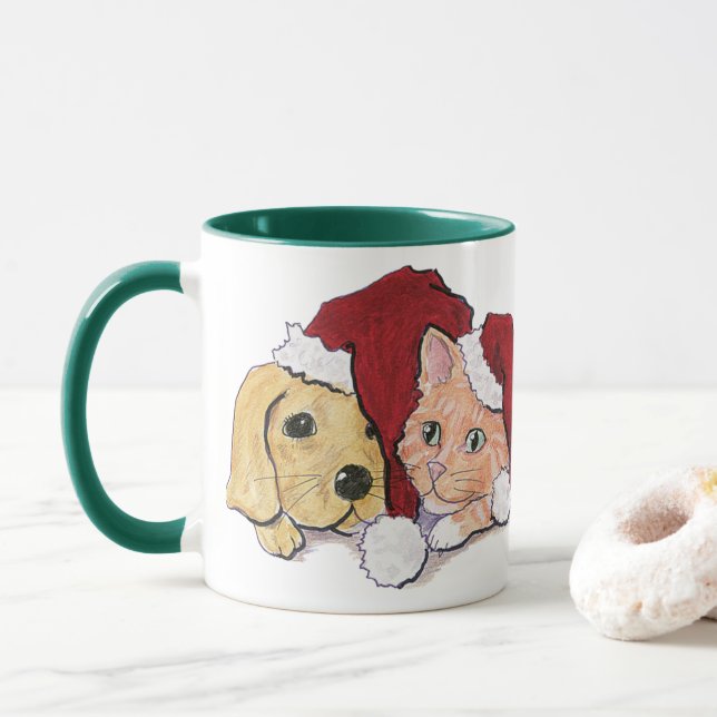 Cute jul Labrador Puppy och Orange Tabby Mugg (Med munk)