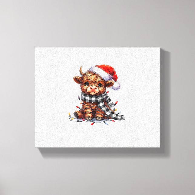 Cute jul Ljus Highland Cow Funny jul Canvastryck (Framsida)