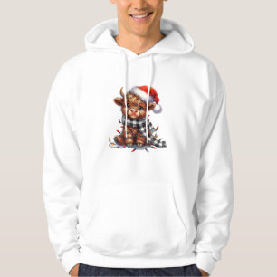 Cute jul Ljus Highland Cow Funny jul Hoodie