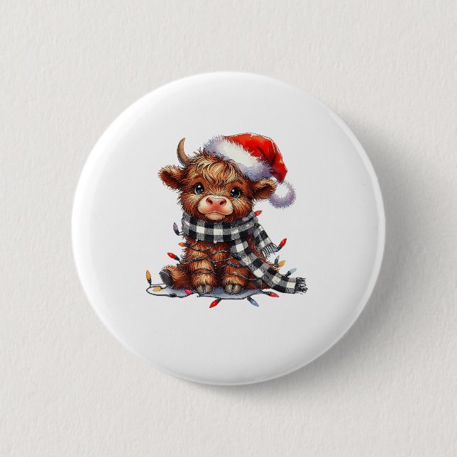 Cute jul Ljus Highland Cow Funny jul Knapp (Framsida)