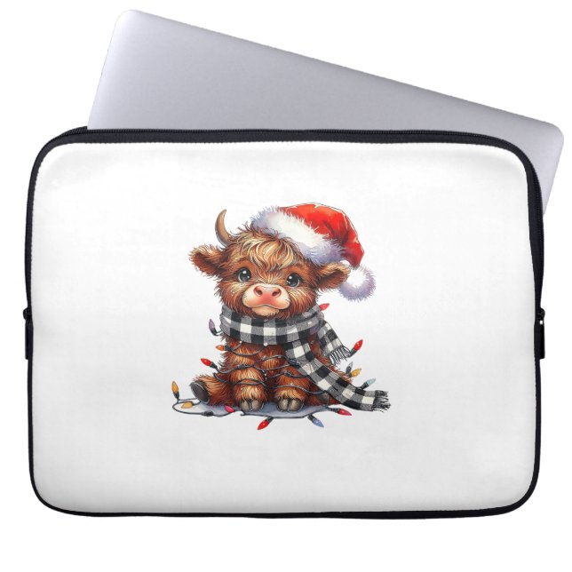Cute jul Ljus Highland Cow Funny jul Laptop Fodral (Framsidan)