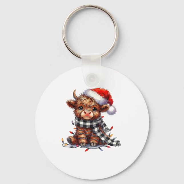 Cute jul Ljus Highland Cow Funny jul Nyckelring (Framsida)