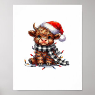 Cute jul Ljus Highland Cow Funny jul Poster