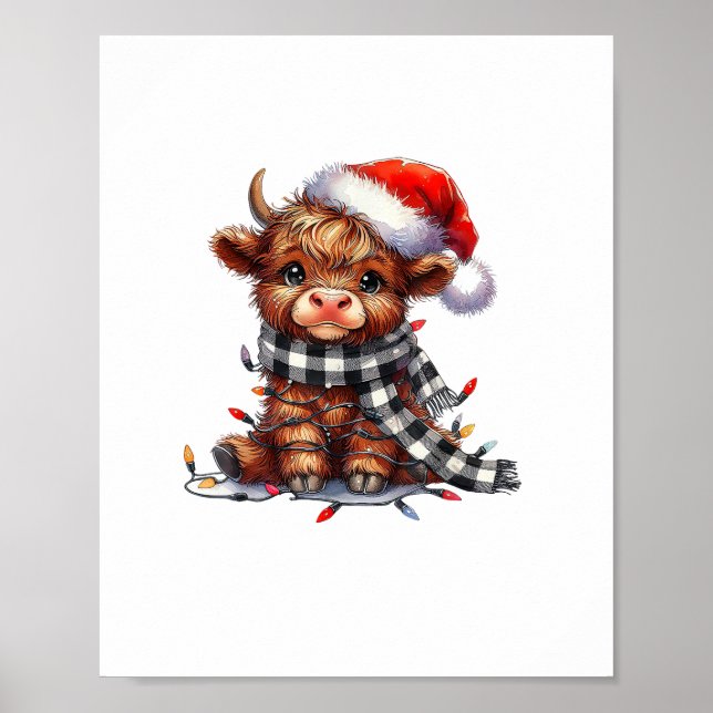 Cute jul Ljus Highland Cow Funny jul Poster (Framsidan)
