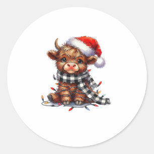 Cute jul Ljus Highland Cow Funny jul Runt Klistermärke
