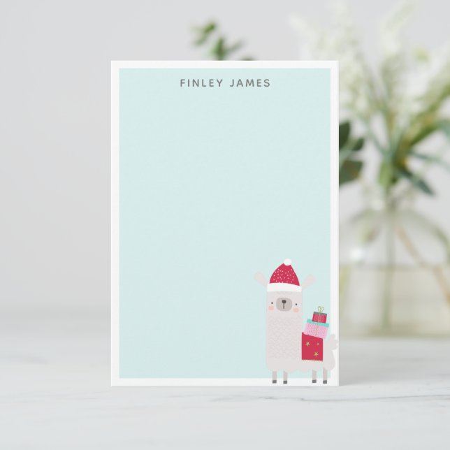 Cute jul Llama Pastel Blue Personlig Namn Tack Kort (Stående Fram)