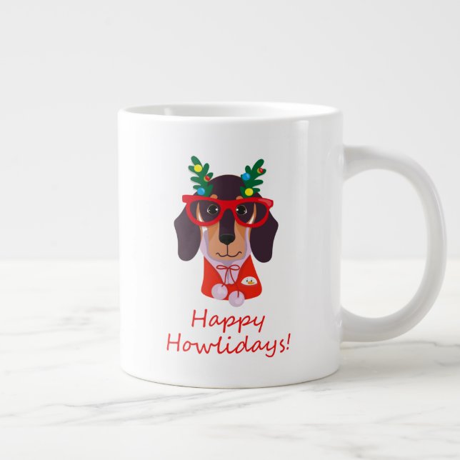 Cute jul Lycklig Howlidays Hund Dachshund Doxie Jumbo Mugg (Höger)