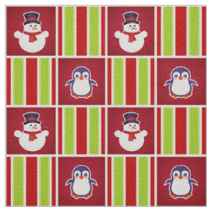 Cute jul Mönster med Snögubbar och penguiner Tyg