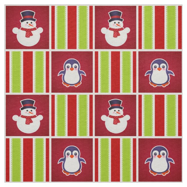 Cute jul Mönster med Snögubbar och penguiner Tyg (Prov)