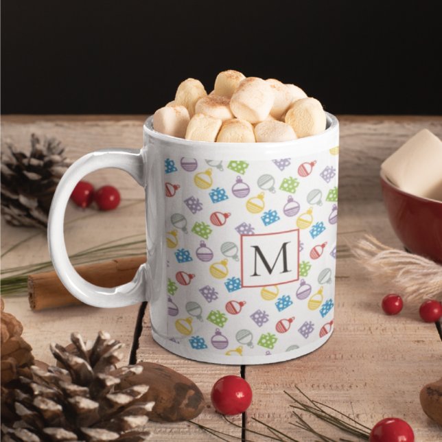 Cute jul mönster och monogram kaffemugg (Skapare uppladdad)