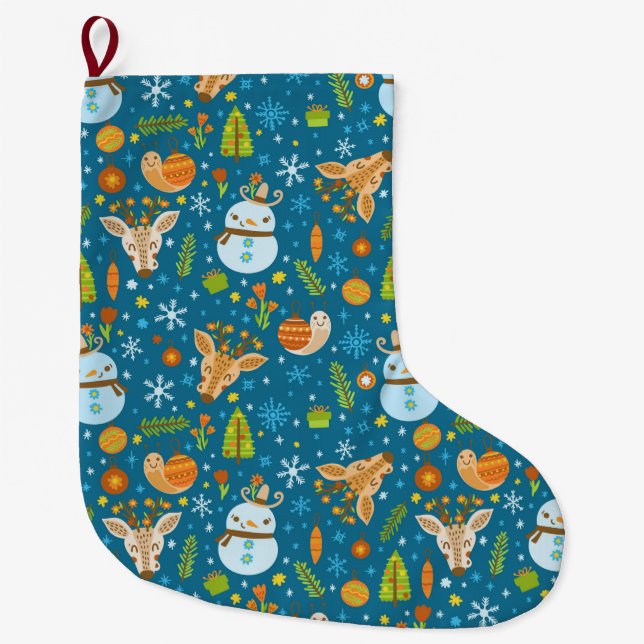 Cute jul Mönster Stor Julstrumpa (Framsidan)