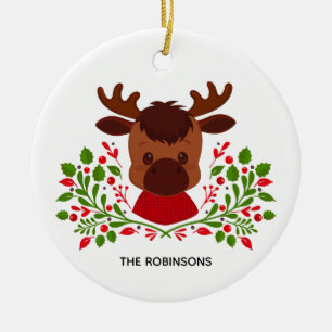Cute Jul Moose Photo Julgransprydnad Keramik