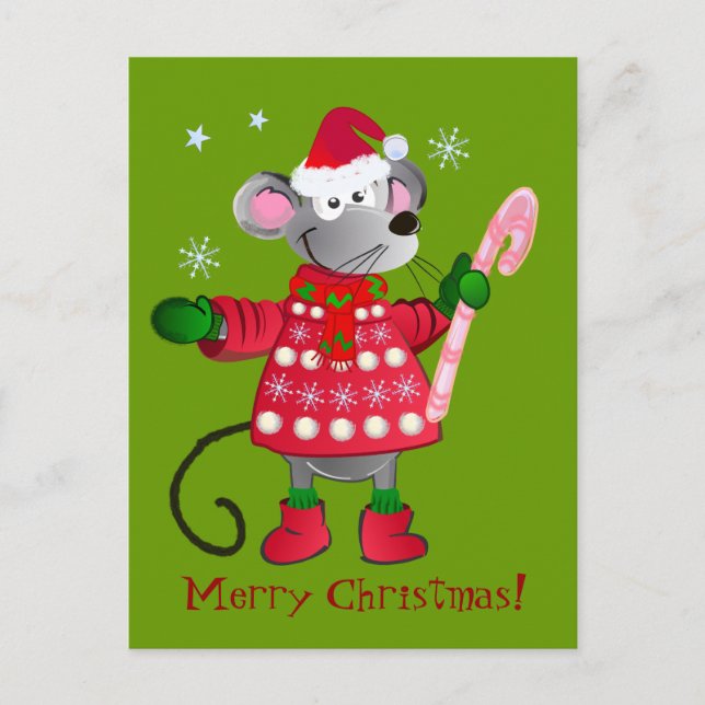 Cute Jul Mouse Helg Vykort (Framsida)