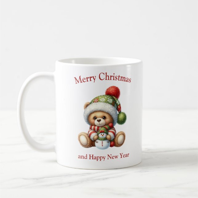 Cute Jul nalle hug snögubbe mistletoe Kaffemugg (Vänster)