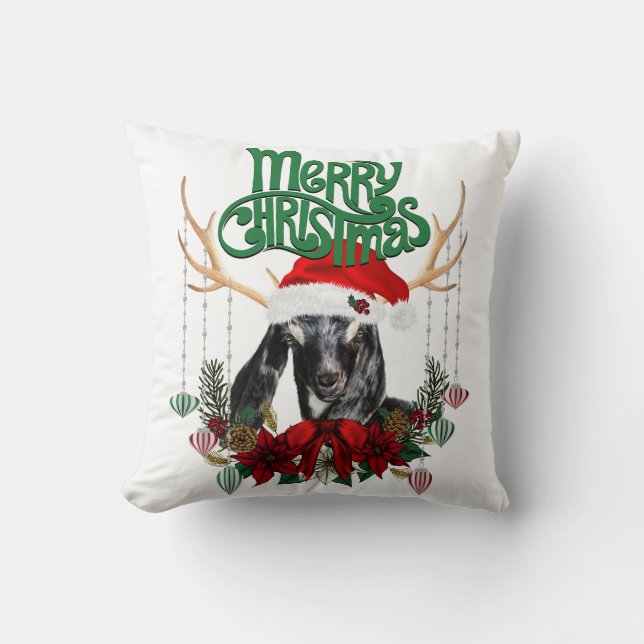 Cute jul Nubian Goat med Antlers och Wandan Kudde (Framsida)