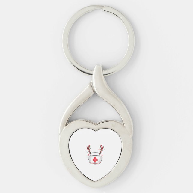 Cute jul Nurse Twisted Heart Silverfärgad Nyckelring (Framsidan)