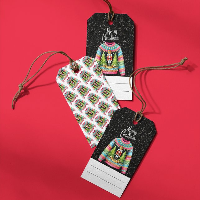 Cute Jul Nutcracker Ugly Jul Sweater Presentetikett (Skapare uppladdad)