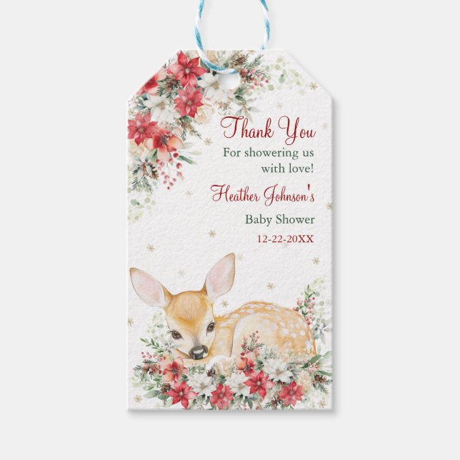 Cute jul Oh Hjort Baby Shower Presentetikett (Framsidan)