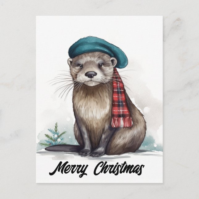 Cute Jul Otter Helg Vykort (Framsida)