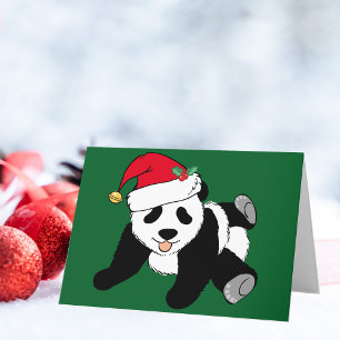 Cute Jul Panda Bear Santa Hat-Helgdag kort