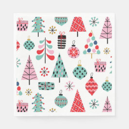 Cute jul Party | Festive Rosa Red Teal Träd Pappersservett