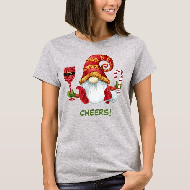 Cute jul Party Gnome Cheers T Shirt (Framsida)