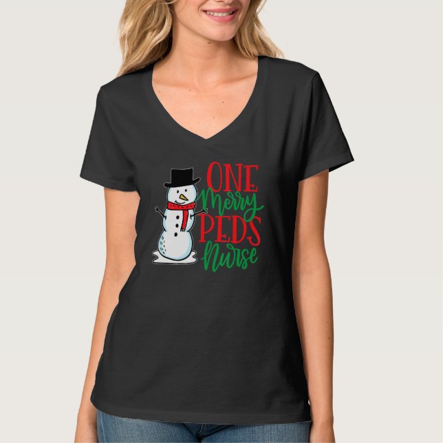 Cute Jul Peds Nurse Pediatriska Snögubbe Nursi T Shirt (Framsida)