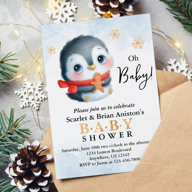 Cute Jul Penguin Baby Shower Inbjudningar (Skapare uppladdad)