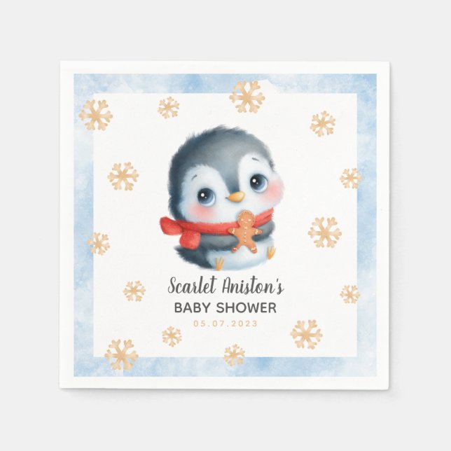 Cute Jul Penguin Baby Shower Pappersservett (Framsidan)