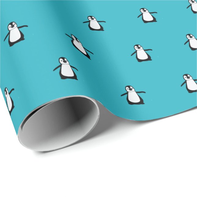 Cute jul Penguin Blue Winter Presentpapper (Rullad Hörn)