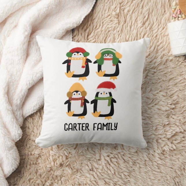 Cute jul Penguin-familjen Vattenfärg Kudde (Filt)