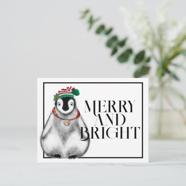 Cute Jul Penguin, Festive Arktis-djur Vykort (Stående Fram)