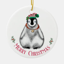 Cute Jul Penguin, frilevande arktiskt djur Julgransprydnad Keramik