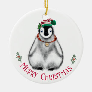 Cute Jul Penguin, frilevande arktiskt djur Julgransprydnad Keramik