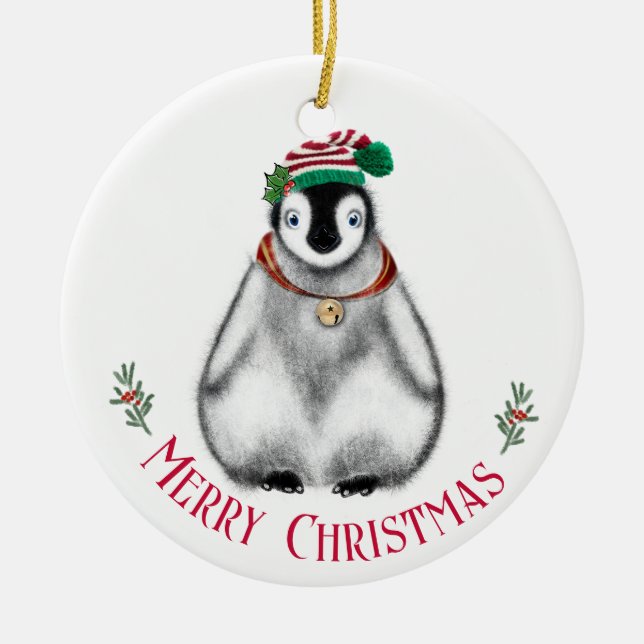 Cute Jul Penguin, frilevande arktiskt djur Julgransprydnad Keramik (Framsidan)