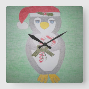 Cute jul Penguin Fyrkantig Klocka