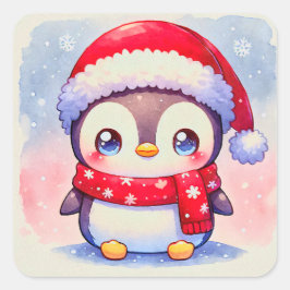 Cute jul Penguin Fyrkantigt Klistermärke