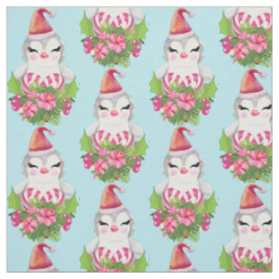Cute jul Penguin i Santa Hat Mönster Tyg