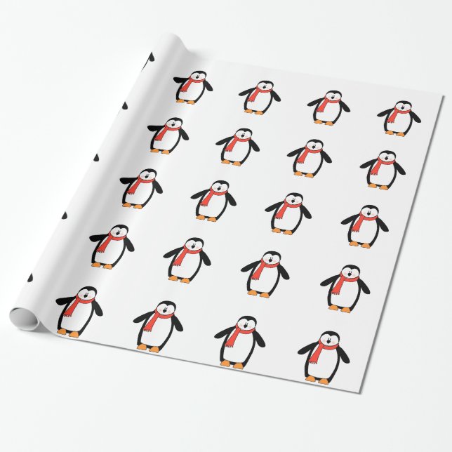 Cute Jul Penguin Julafton Helgdag Red Scarf Presentpapper (Utrullad)